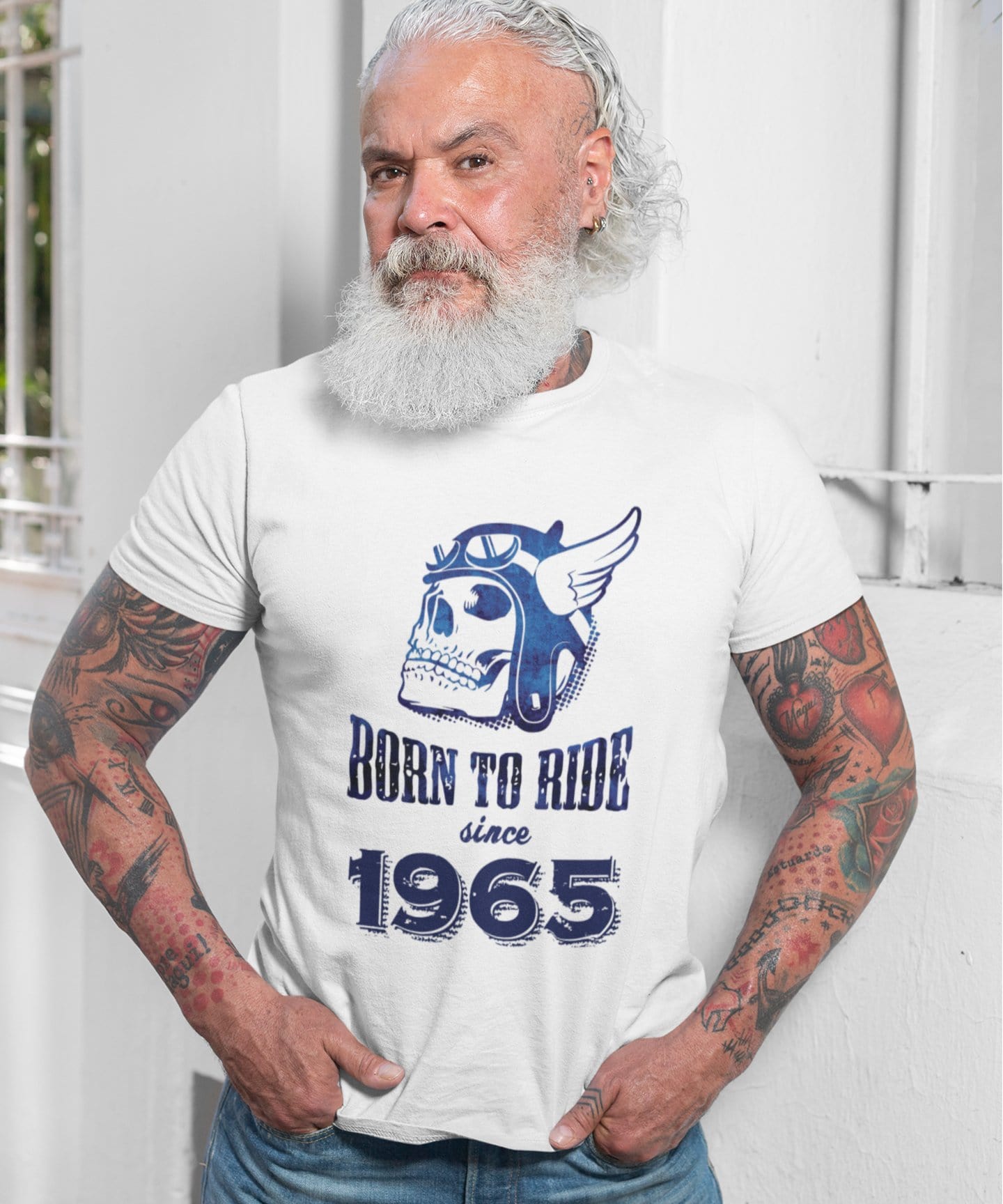 1965, Born to Ride Since 1965 Herren T-Shirt Weiß Geburtstagsgeschenk 00494