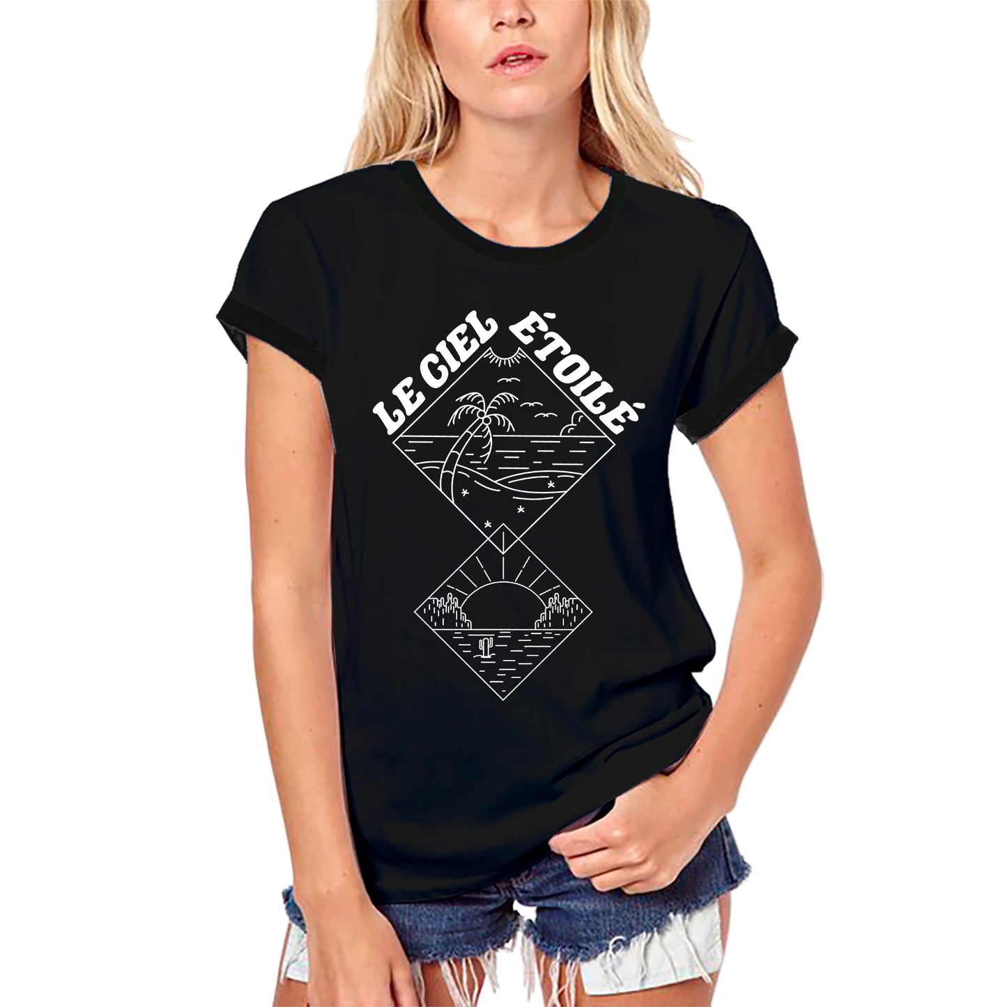 ULTRABASIC T-Shirt Bio Femme La ciel Étoilé - La lune et les étoiles