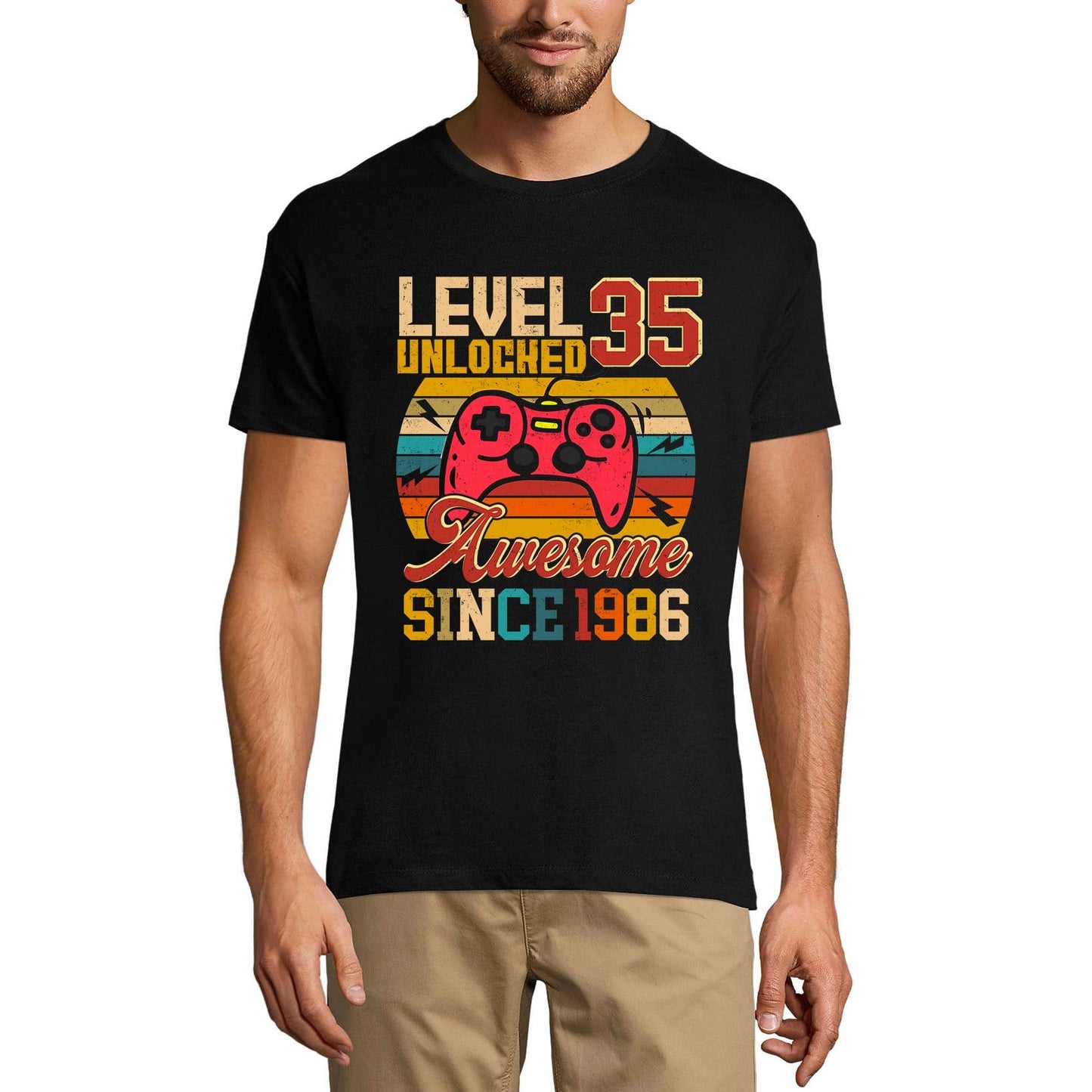 ULTRABASIC Men's Gaming T-Shirt Level 35 Unlocked - Gamer Gift Tee Shirt for 35th Birthday