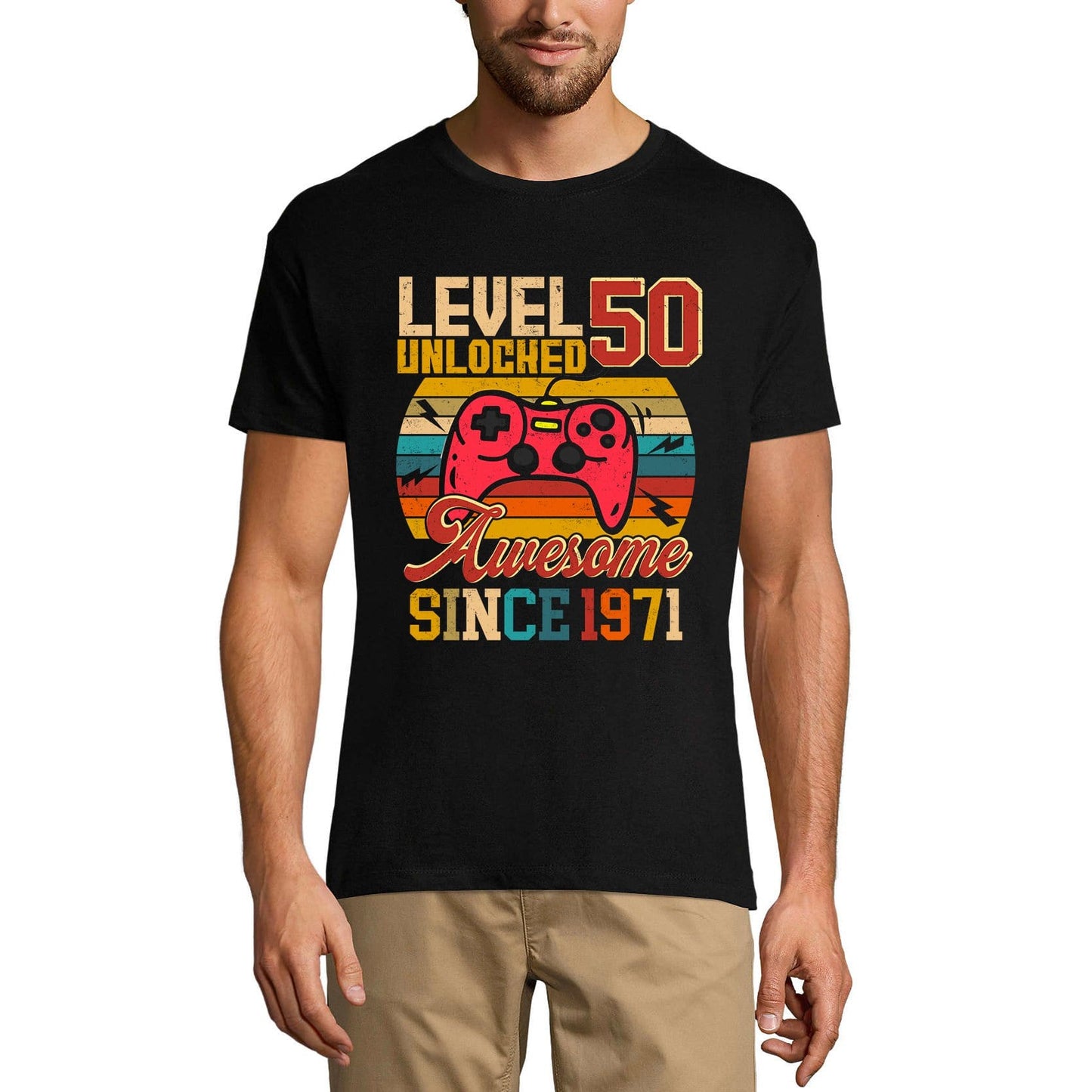 ULTRABASIC Men's Gaming T-Shirt Level 50 Unlocked - Gamer Gift Tee Shirt for 50th Birthday