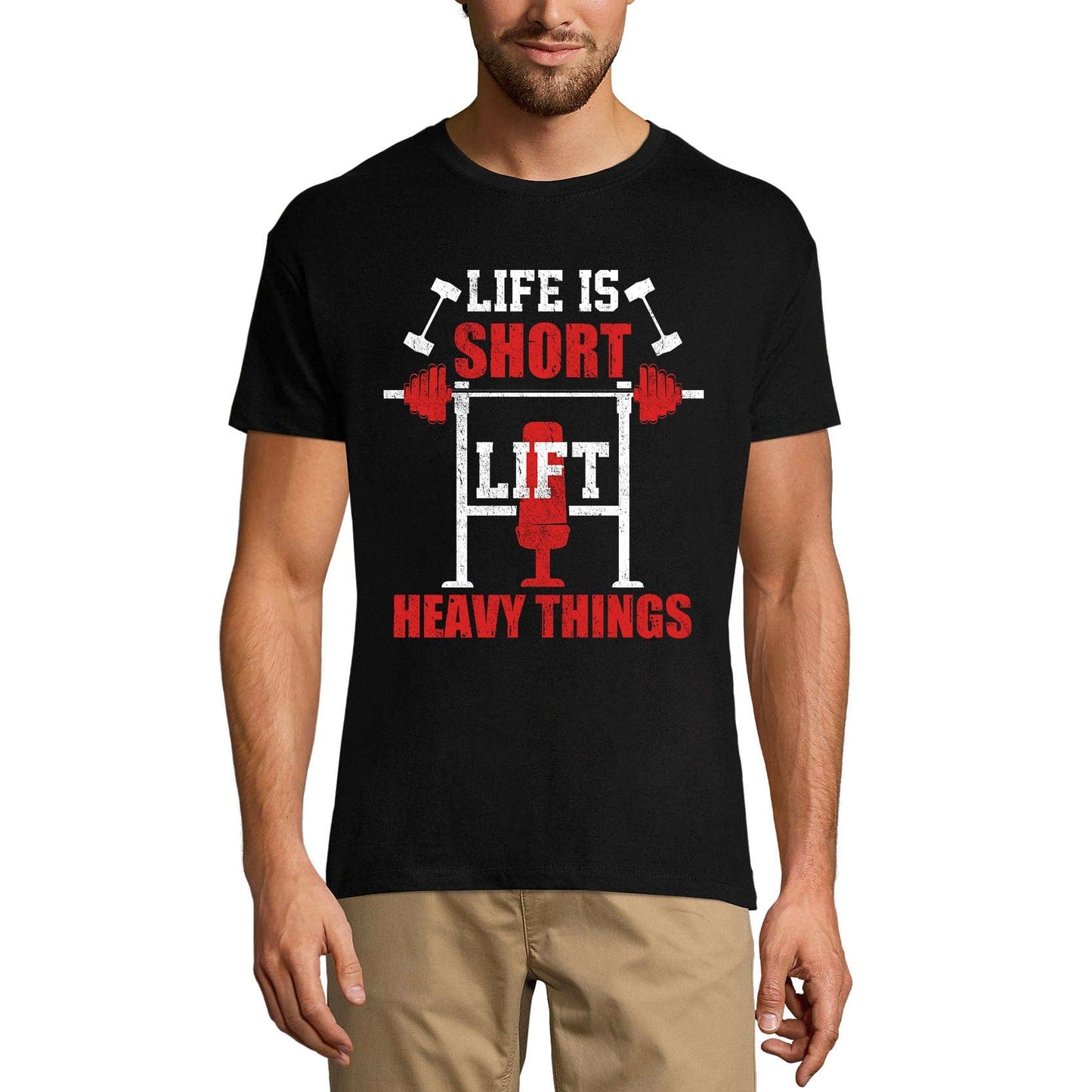ULTRABASIC Men's Gym T-Shirt Life is Short Lift Heavy Things - Motivational Funny Shirt