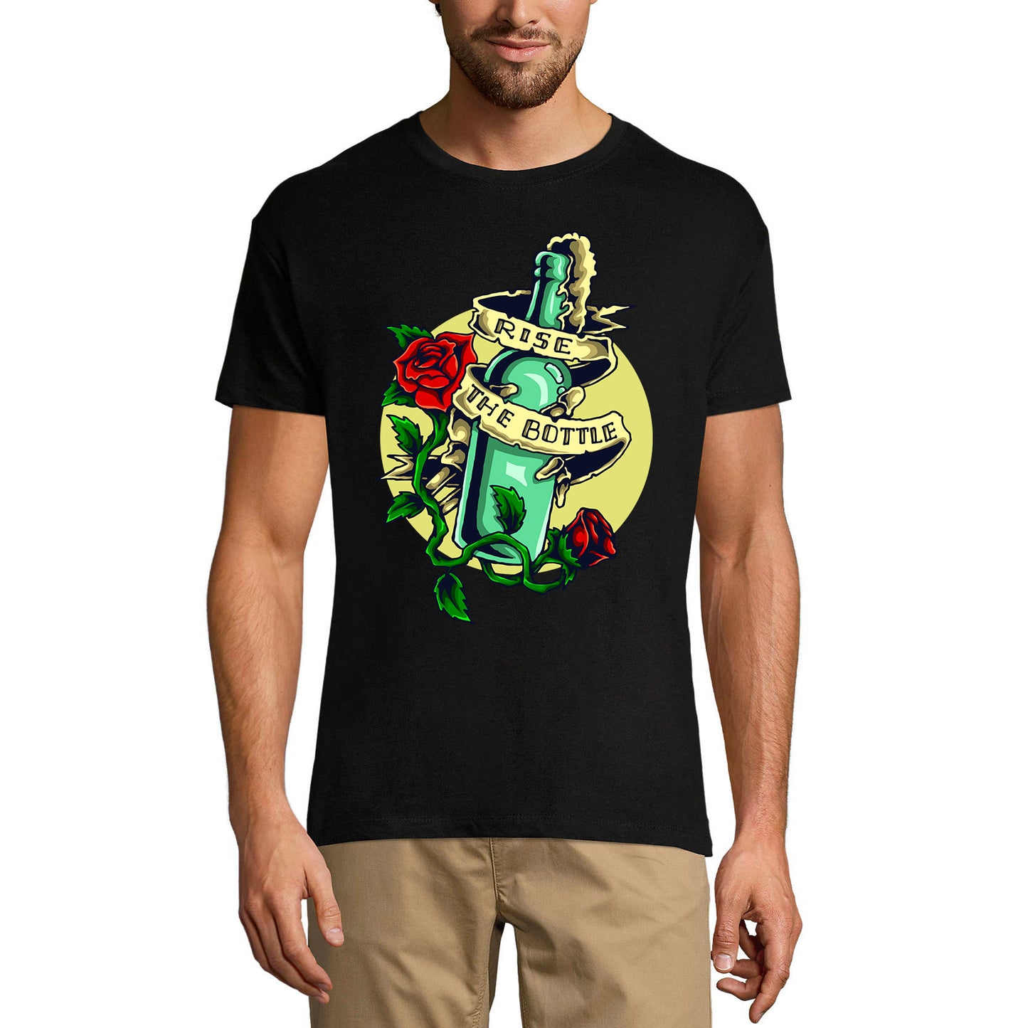 ULTRABASIC Herren-Grafik-T-Shirt „Rise the Bottle – Liquor Rose“-Shirt für Männer