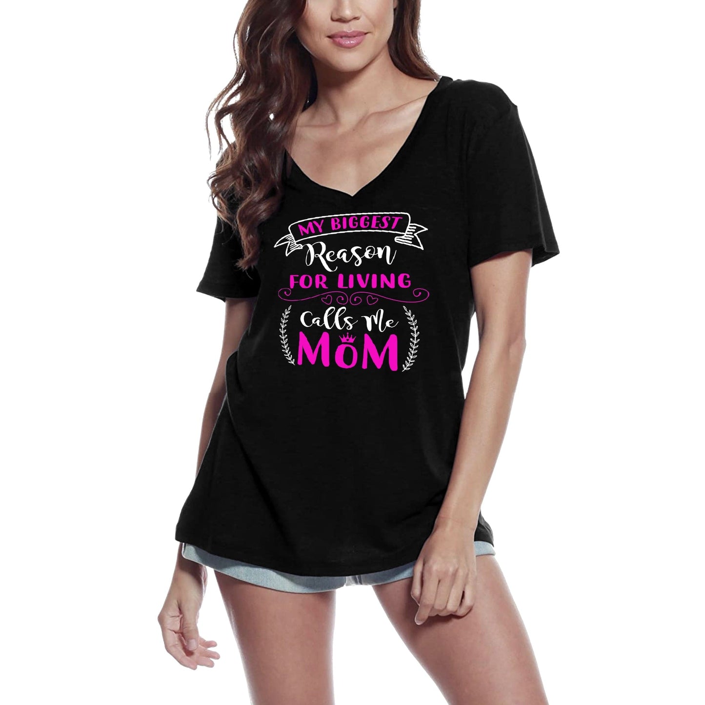 ULTRABASIC Damen-T-Shirt „My Biggest Reason for Living Calls Me Mom“ – kurzärmeliges T-Shirt
