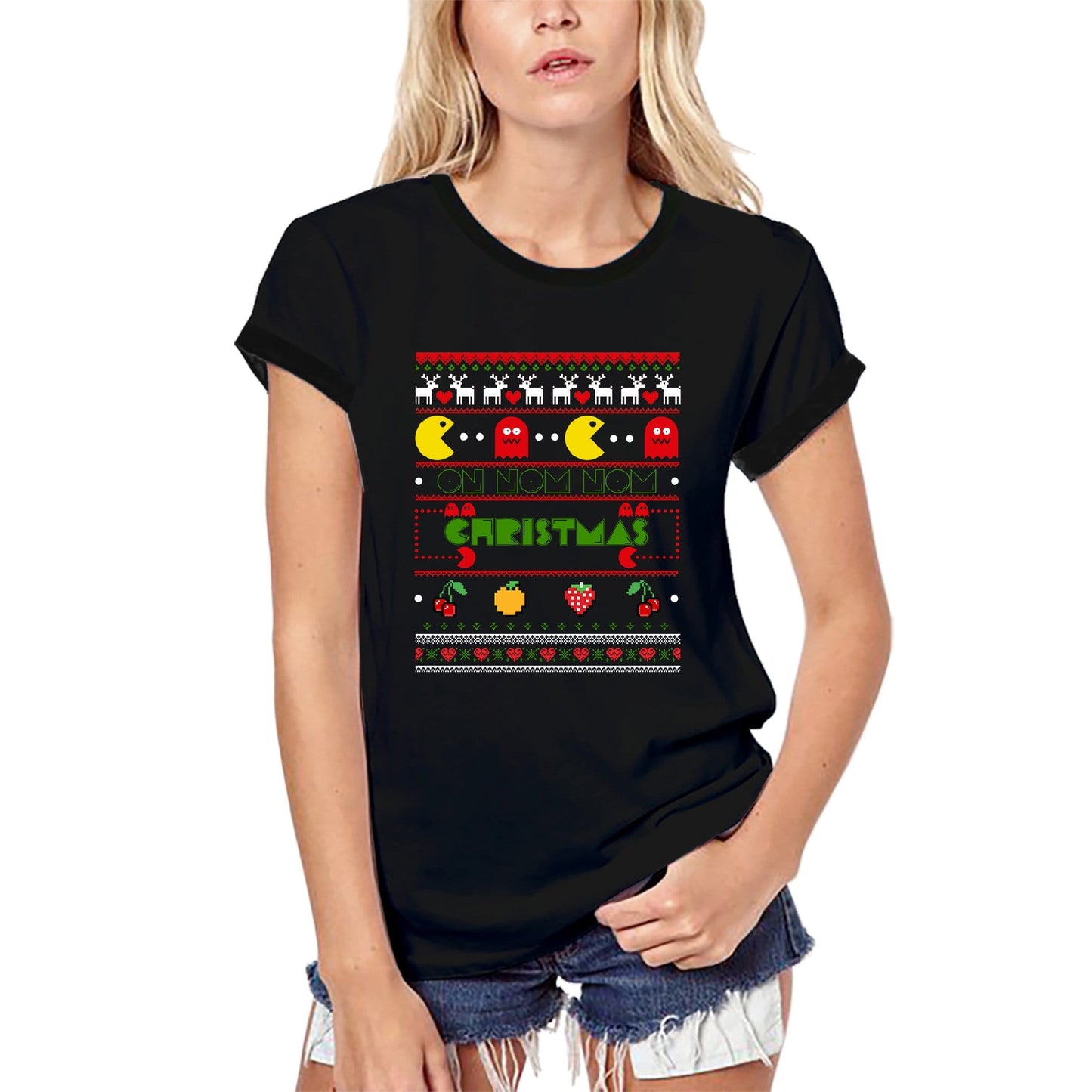 ULTRABASIC Damen-Bio-Gaming-T-Shirt „On Nom Nom Christmas – Videospiele Gamer Girl“-T-Shirt