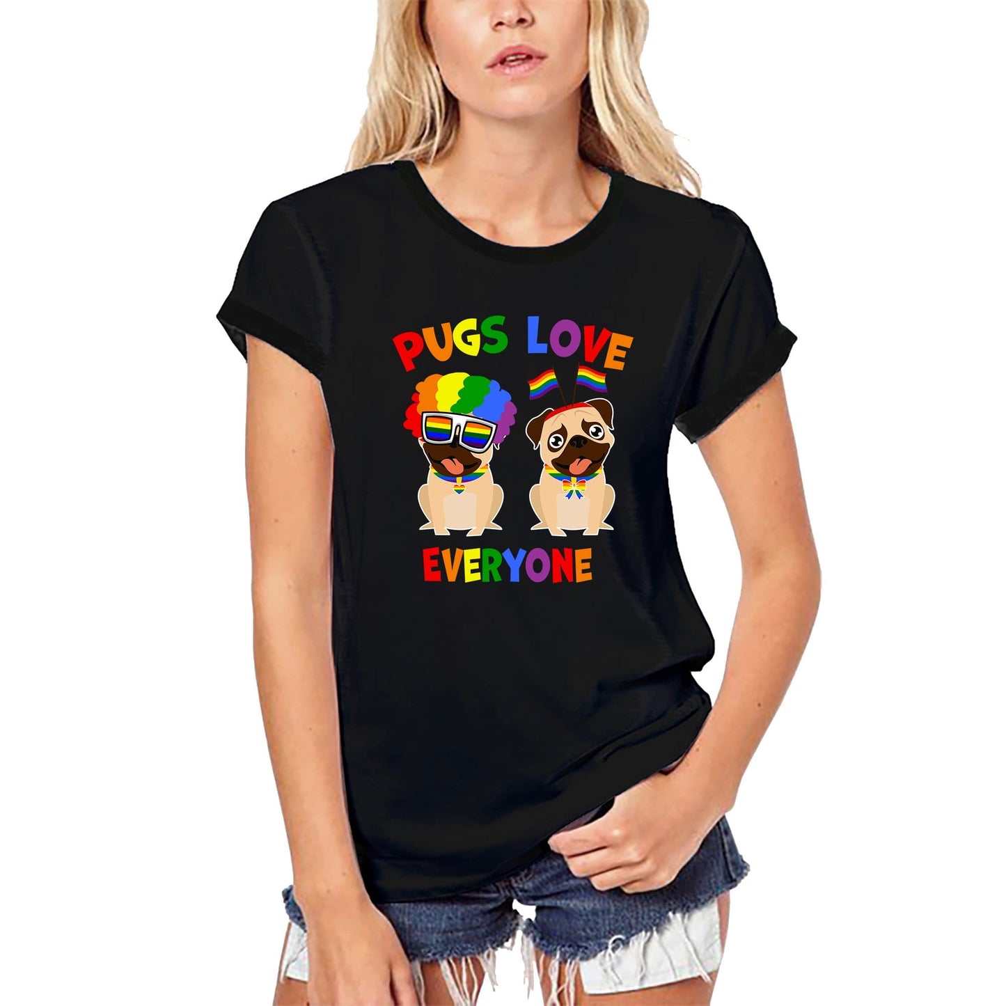 ULTRABASIC Women's Organic T-Shirt Pugs Love Everyone - Funny Dog LGBT Tee Shirt