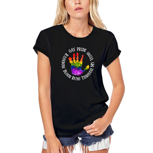 ULTRABASIC Women's Organic T-Shirt Rainbow Blood Runs Through My Veins - LGBT Pride