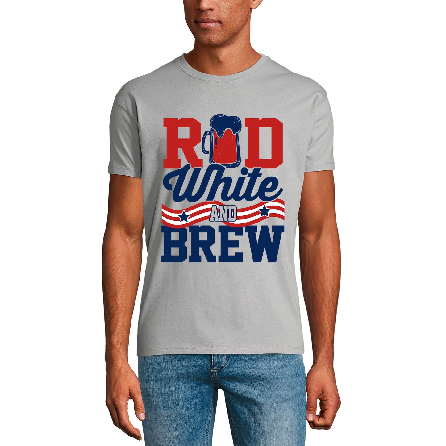 ULTRABASIC Herren-Neuheits-T-Shirt Rot Weiß und Brauen – Bierliebhaber-T-Shirt