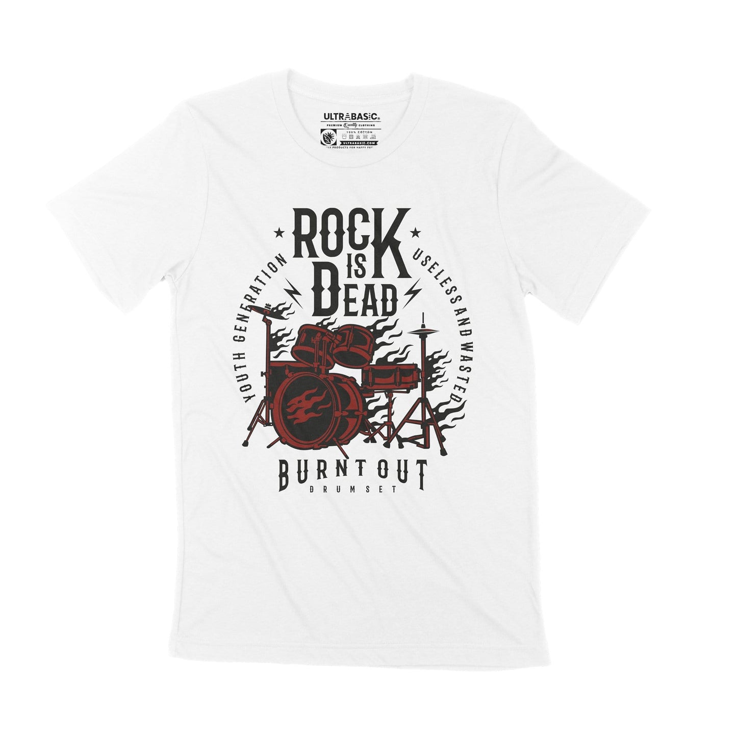 ULTRABASIC Herren T-Shirt Rock is Dead – Burnt Out Drumset Musik T-Shirt