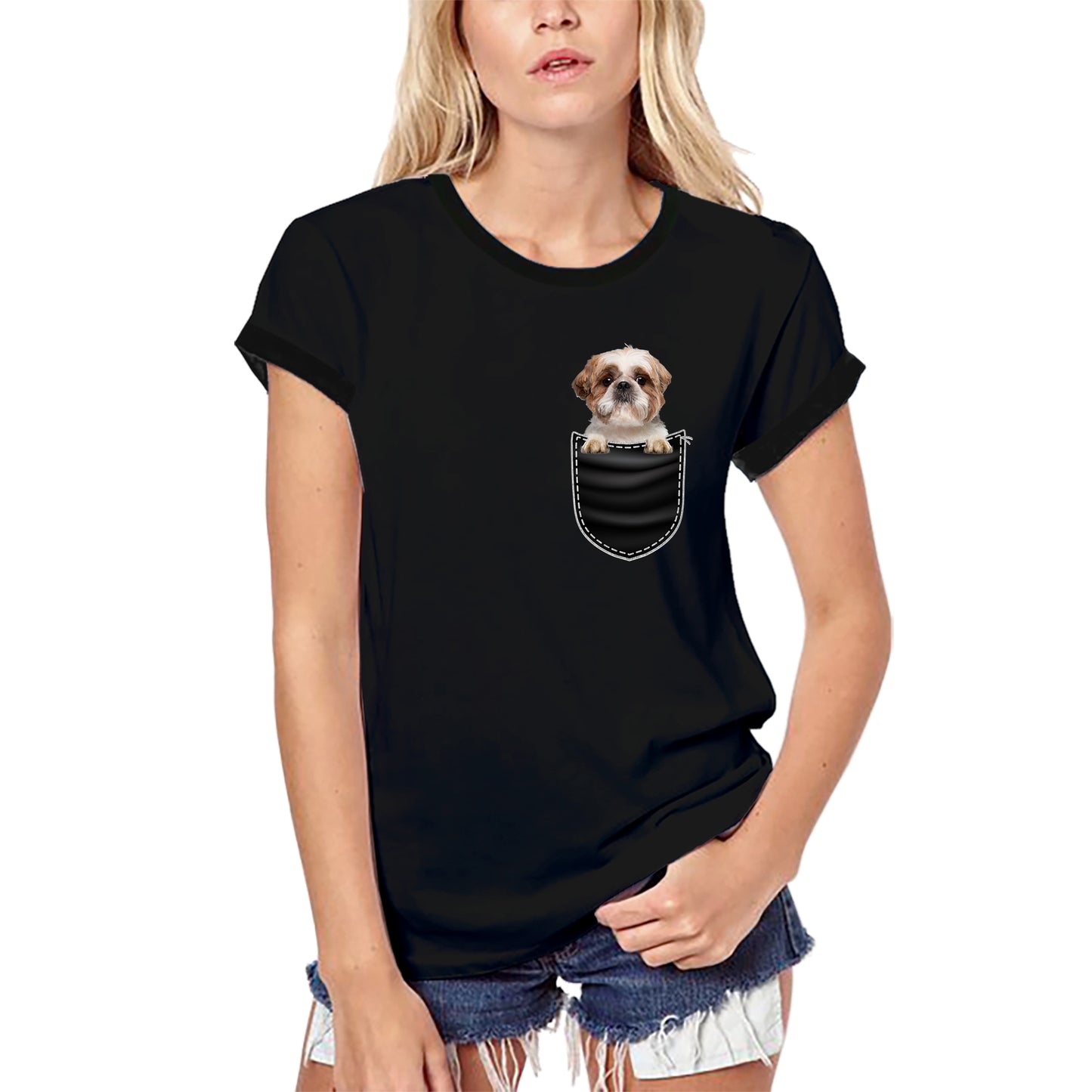 ULTRABASIC Grafik Damen T-Shirt Shih Tzu – Süßer Hund in der Tasche – Vintage