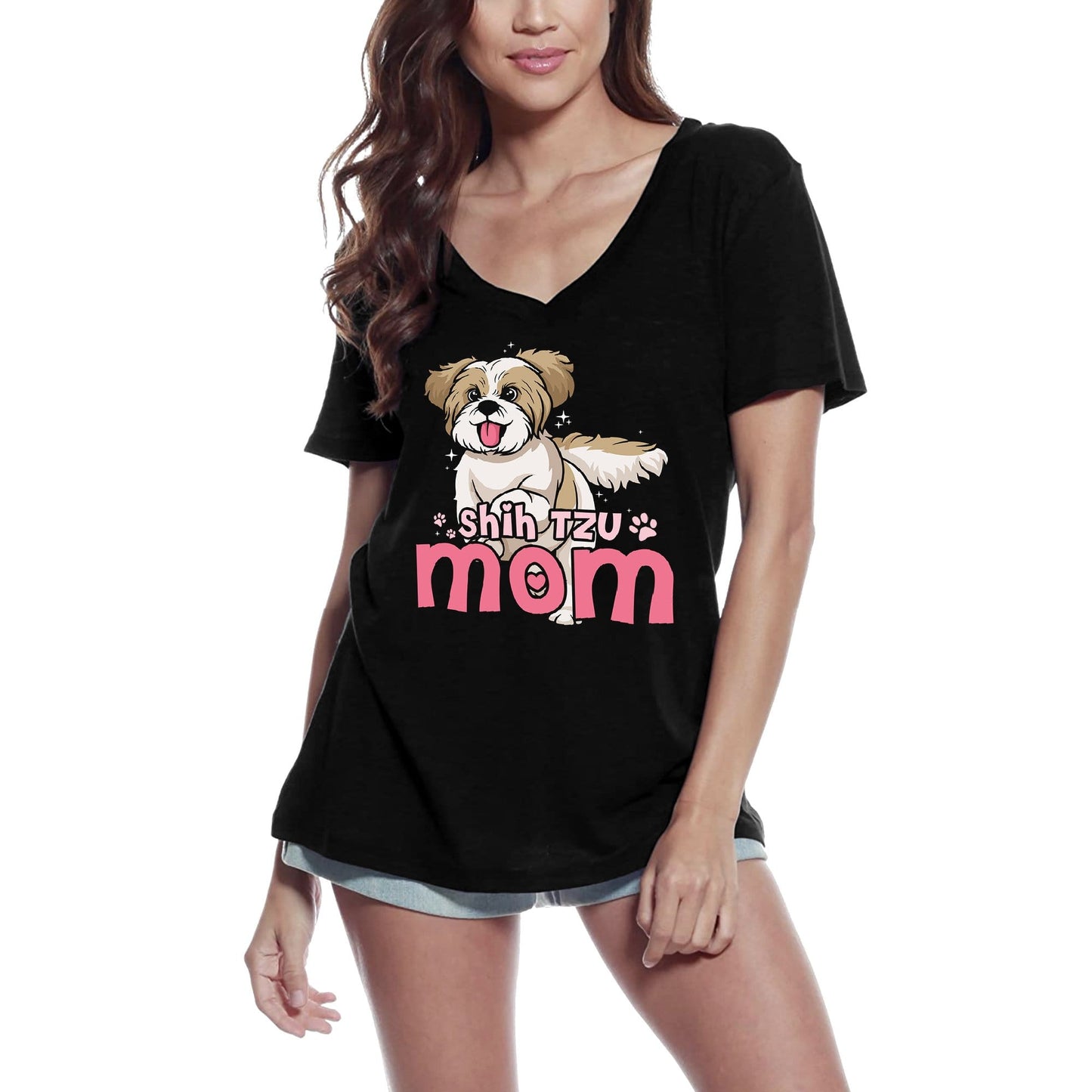ULTRABASIC Women's T-Shirt Shih Tzu Mom - Funny Dog Tee Shirt