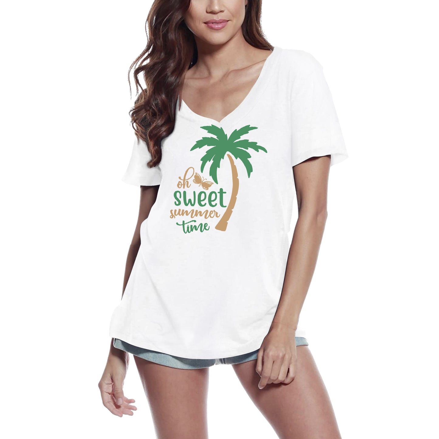ULTRABASIC Damen T-Shirt Sweet Summer Time – Palm Tree Kurzarm T-Shirt Tops