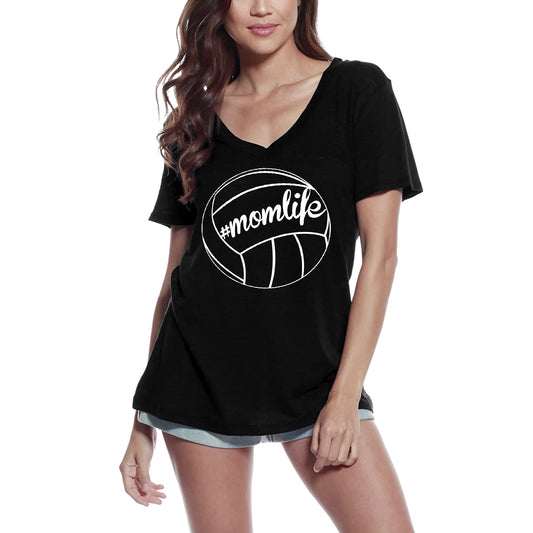 ULTRABASIC Damen-T-Shirt mit V-Ausschnitt Hashtag Mom Life – Lustiges Volleyball-Zitat – Love Sports
