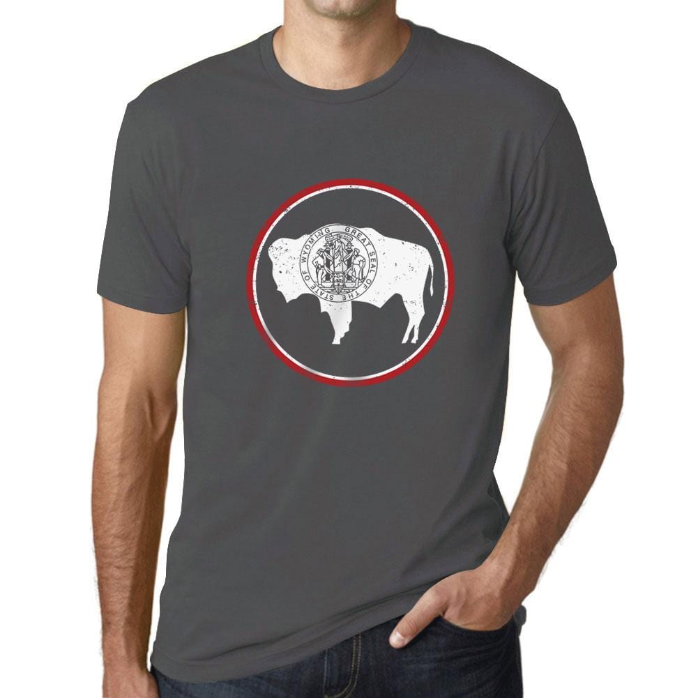 Graphic Men's Wyoming Flag T-Shirts White Print Tee Mouse Grey - Ultrabasic