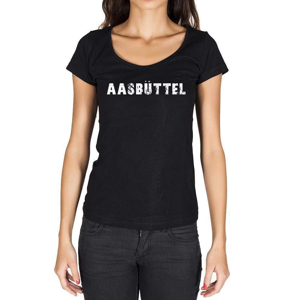 Aasbüttel German Cities Black Womens Short Sleeve Round Neck T-Shirt 00002 - Casual