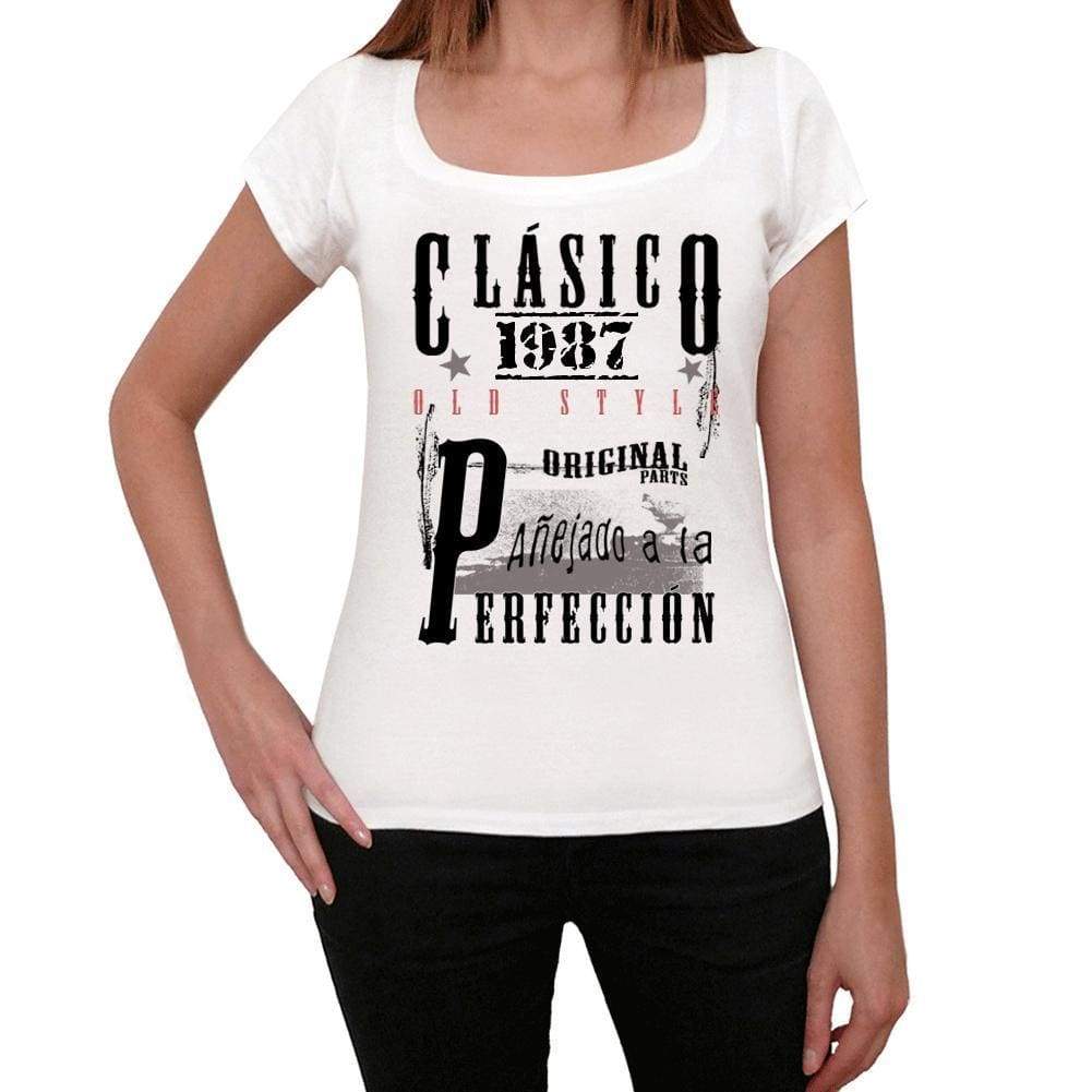 Aged To Perfection, Spanish, 1987, White, Women's Short Sleeve Round Neck T-shirt, gift t-shirt 00360 - Ultrabasic