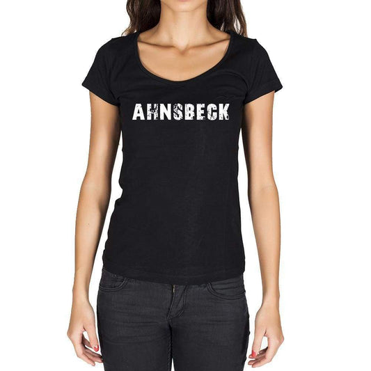 Ahnsbeck German Cities Black Womens Short Sleeve Round Neck T-Shirt 00002 - Casual