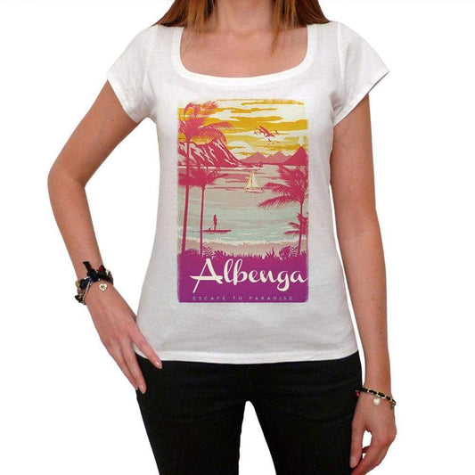 Albenga Escape To Paradise Womens Short Sleeve Round Neck T-Shirt 00280 - White / Xs - Casual