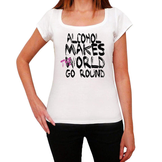 Alcohol World Goes Round Womens Short Sleeve Round White T-Shirt 00083 - White / Xs - Casual