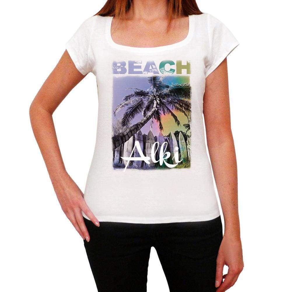 Alki Beach Name Palm White Womens Short Sleeve Round Neck T-Shirt 00287 - White / Xs - Casual