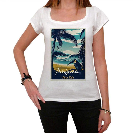 Anjuna Pura Vida Beach Name White Womens Short Sleeve Round Neck T-Shirt 00297 - White / Xs - Casual