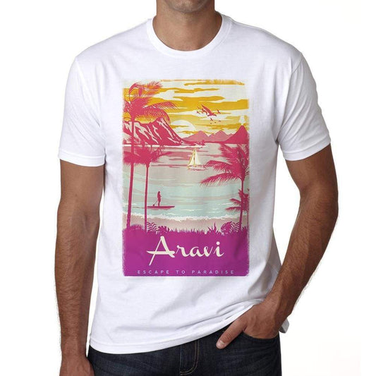 Aravi Escape To Paradise White Mens Short Sleeve Round Neck T-Shirt 00281 - White / S - Casual