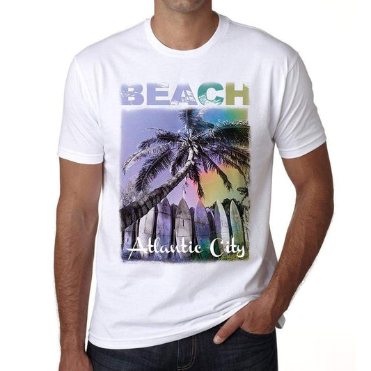 Atlantic City Beach Palm White Mens Short Sleeve Round Neck T-Shirt - White / S - Casual
