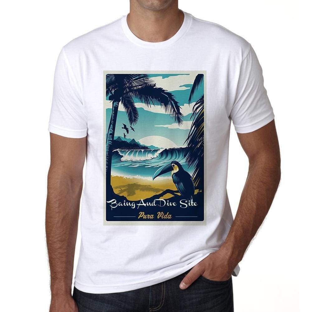 Baing And Dive Site Pura Vida Beach Name White Mens Short Sleeve Round Neck T-Shirt 00292 - White / S - Casual