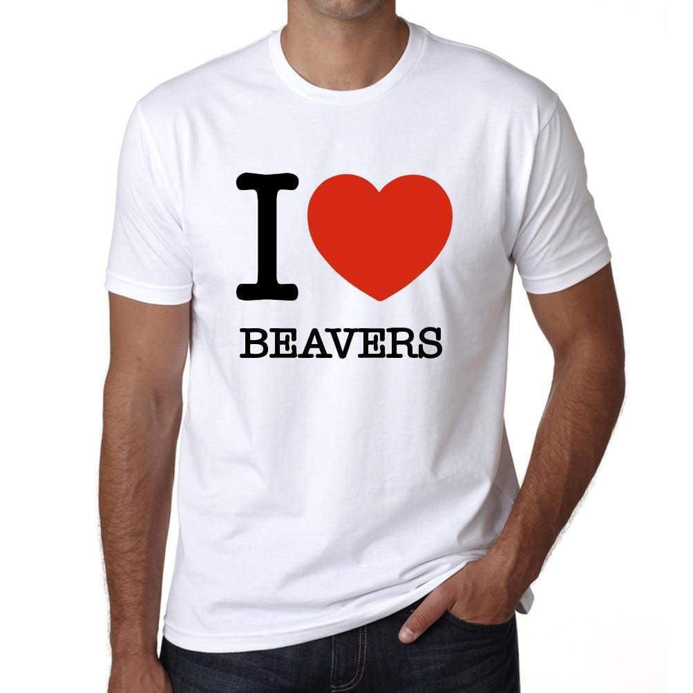 Beavers I Love Animals White Mens Short Sleeve Round Neck T-Shirt 00064 - White / S - Casual