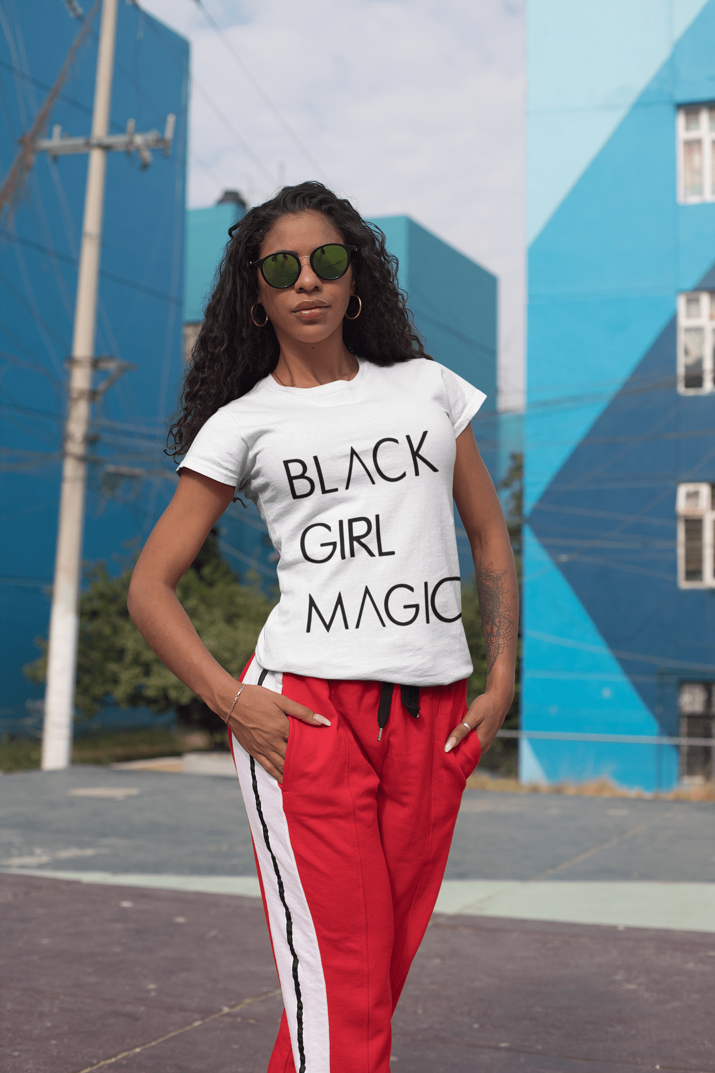 Graphic Black Girl Magic Women's Tee Shirt White Letters Print T-Shirt Round Neck