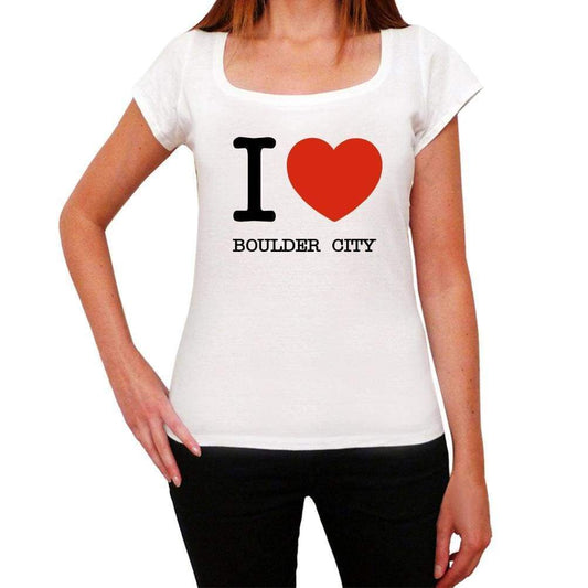 Boulder City I Love Citys White Womens Short Sleeve Round Neck T-Shirt 00012 - White / Xs - Casual