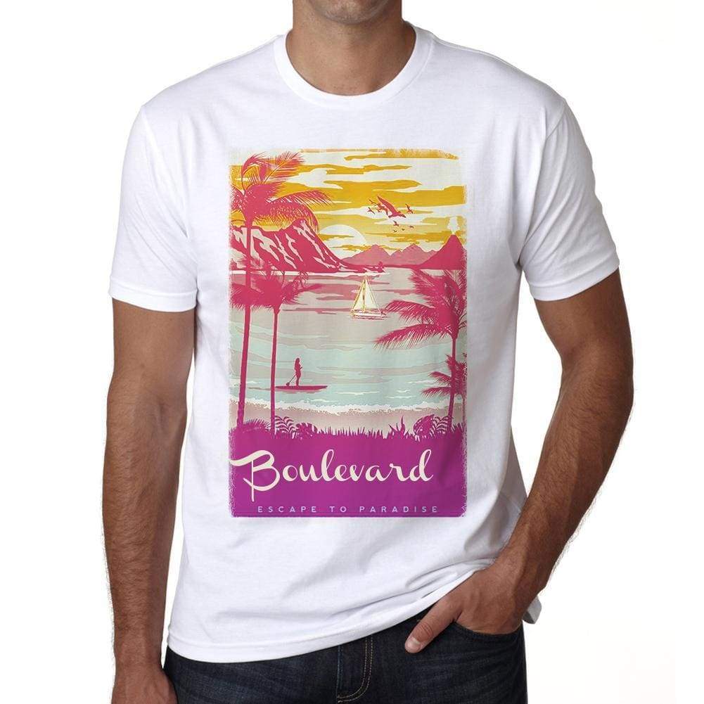 Boulevard Escape To Paradise White Mens Short Sleeve Round Neck T-Shirt 00281 - White / S - Casual