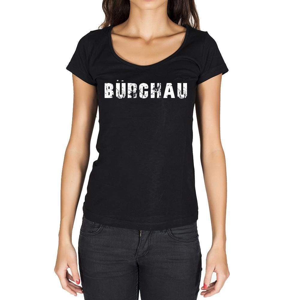Bürchau German Cities Black Womens Short Sleeve Round Neck T-Shirt 00002 - Casual