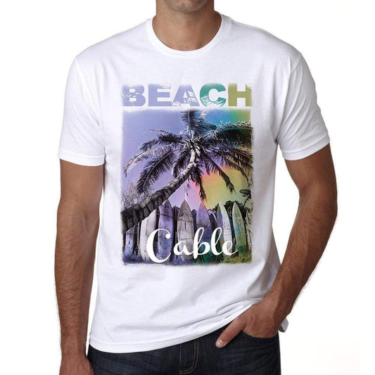 Cable Beach Palm White Mens Short Sleeve Round Neck T-Shirt - White / S - Casual