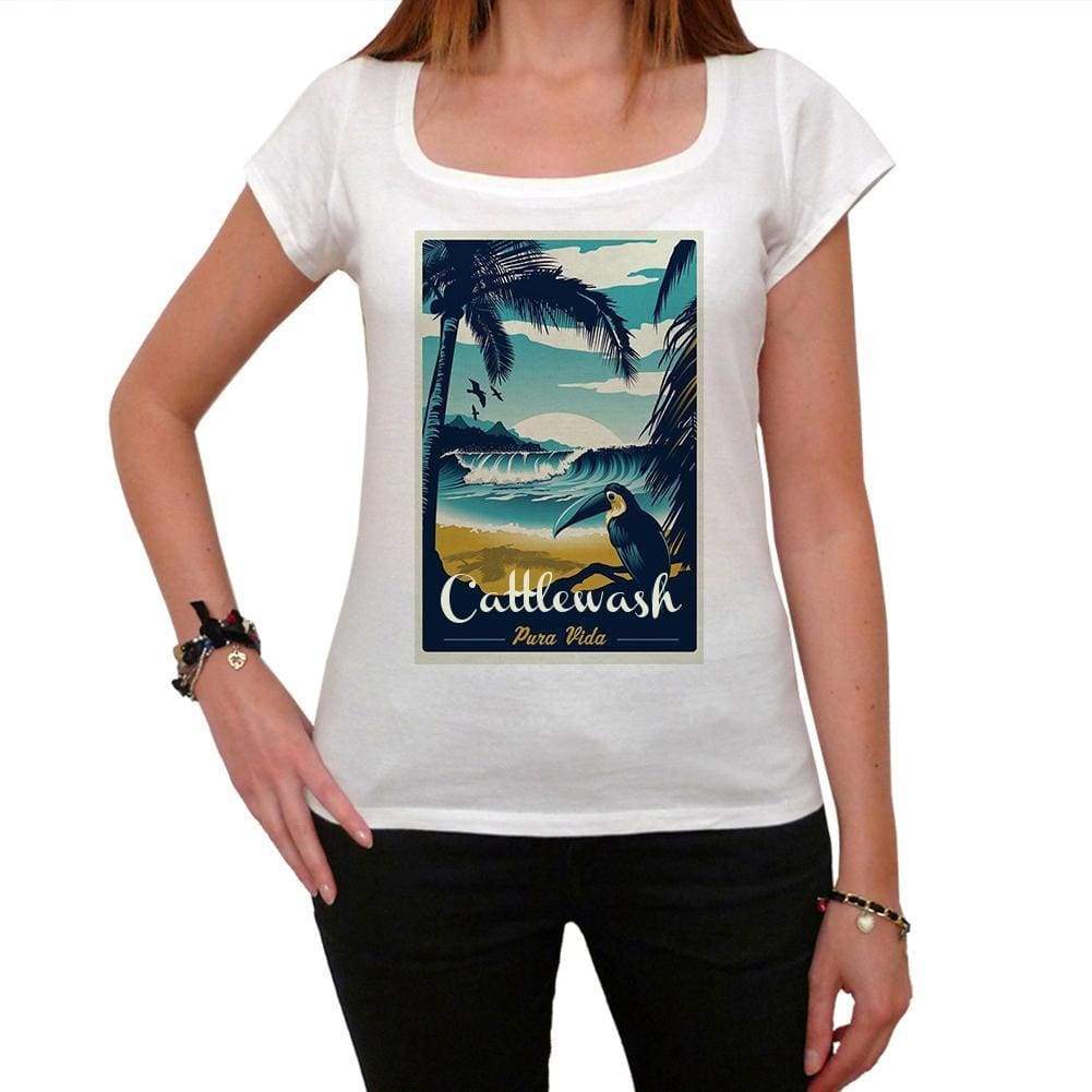 Cattlewash Pura Vida Beach Name White Womens Short Sleeve Round Neck T-Shirt 00297 - White / Xs - Casual