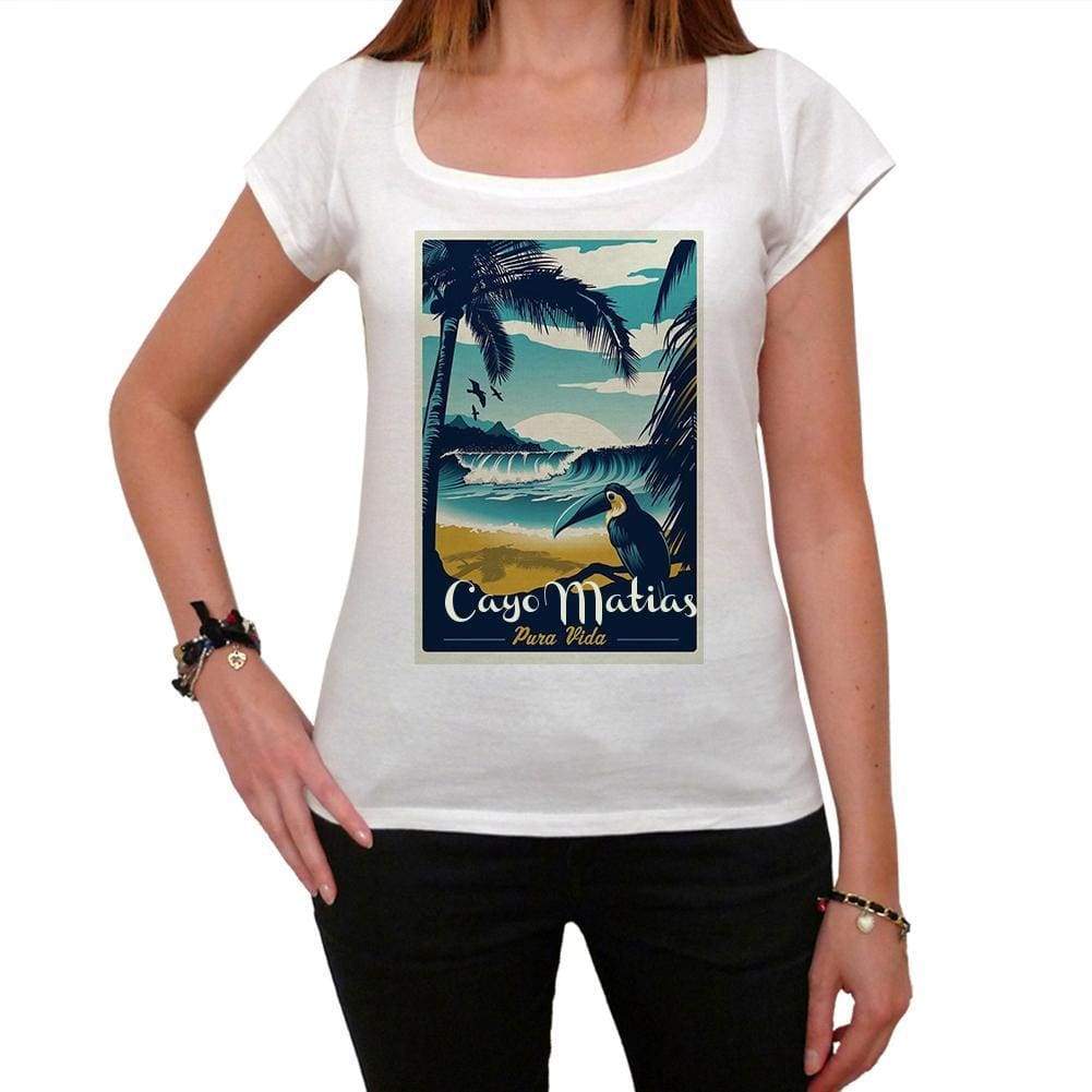 Cayo Matias Pura Vida Beach Name White Womens Short Sleeve Round Neck T-Shirt 00297 - White / Xs - Casual