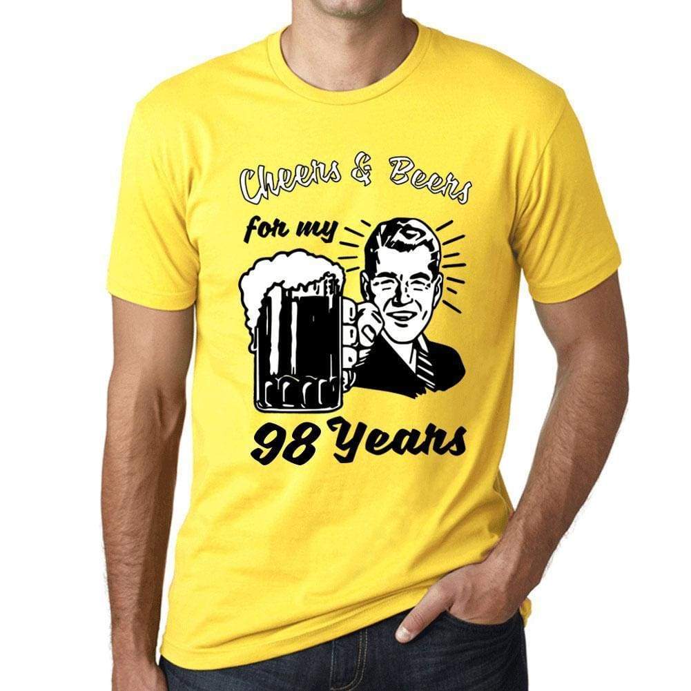 Cheers And Beers For My 98 Years Mens T-Shirt Yellow 98Th Birthday Gift 00418 - Yellow / Xs - Casual