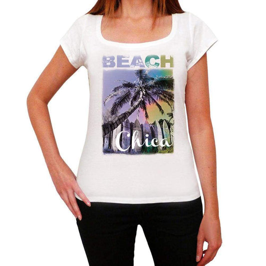 Chica Beach Name Palm White Womens Short Sleeve Round Neck T-Shirt 00287 - White / Xs - Casual