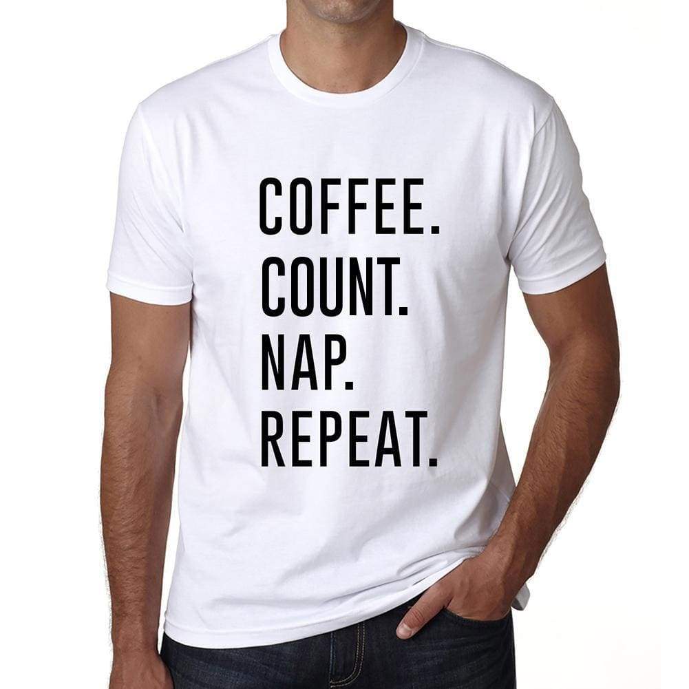 Coffee Count Nap Repeat Mens Short Sleeve Round Neck T-Shirt 00058 - White / S - Casual