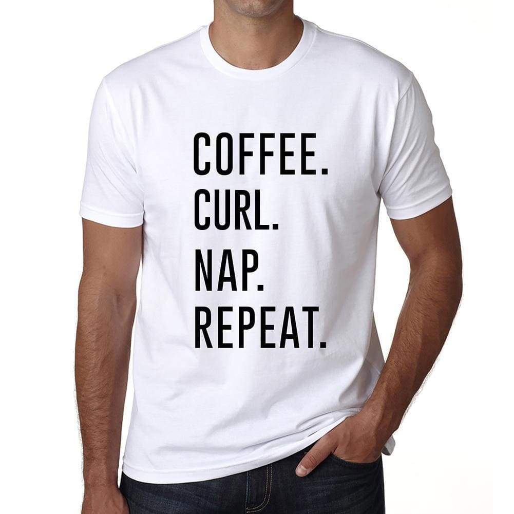 Coffee Curl Nap Repeat Mens Short Sleeve Round Neck T-Shirt 00058 - White / S - Casual