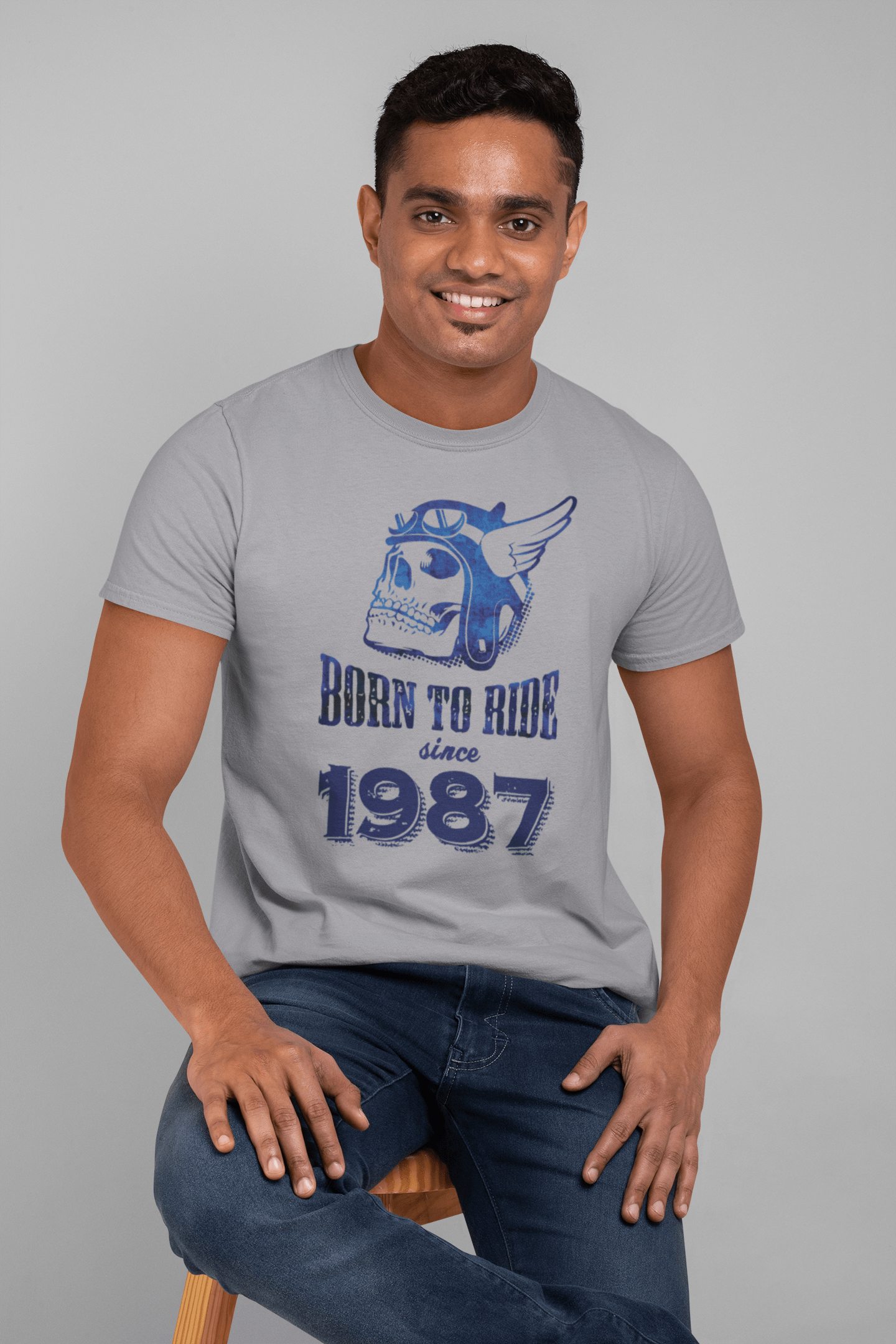 1987, Born to Ride Since 1987 Herren T-Shirt Grau Geburtstagsgeschenk 00495