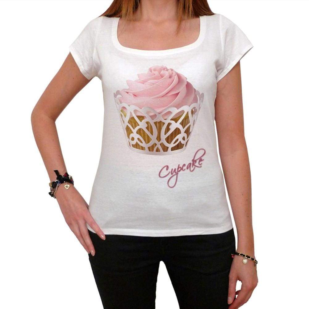 Cupcake White Wrap Pink Vanilla Womens Short Sleeve Scoop Neck Tee 00152