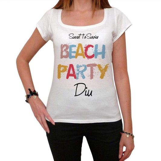 Diu Beach Party White Womens Short Sleeve Round Neck T-Shirt 00276 - White / Xs - Casual