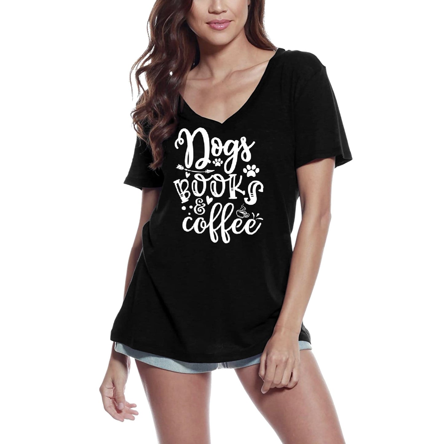 ULTRABASIC Women's T-Shirt Dogs Books Coffee - Funny Short Sleeve Tee Shirt