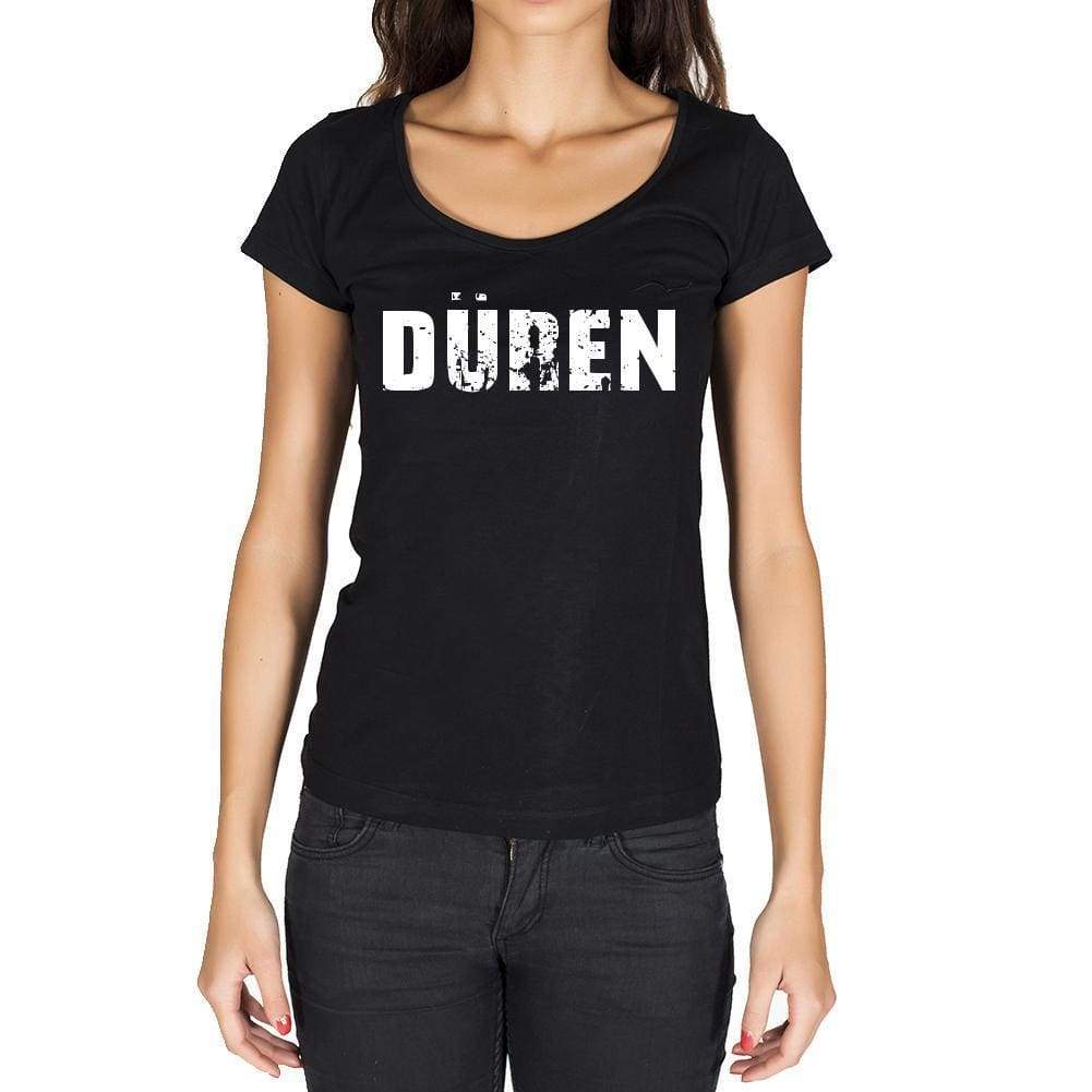 Düren German Cities Black Womens Short Sleeve Round Neck T-Shirt 00002 - Casual