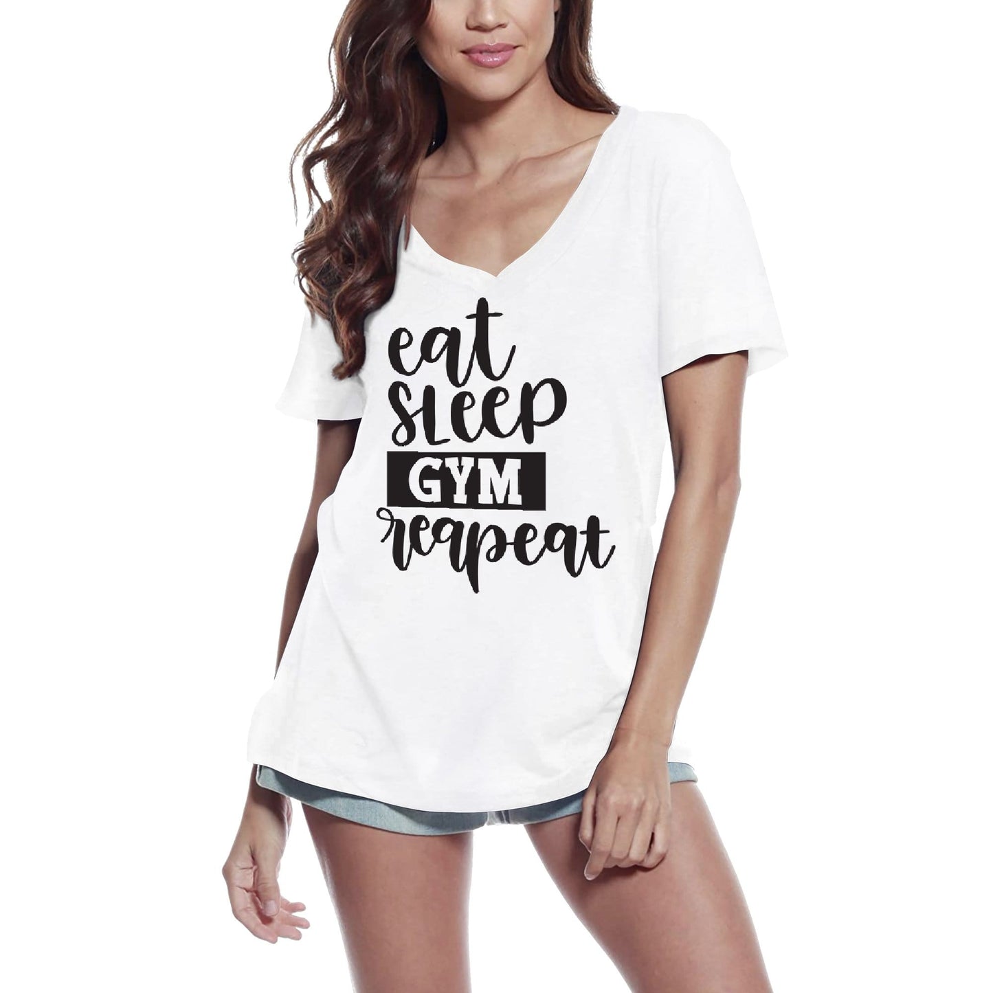 ULTRABASIC Women's Novelty T-Shirt Eat Sleep Gym Repeat - Funny Gym Tee Shirt