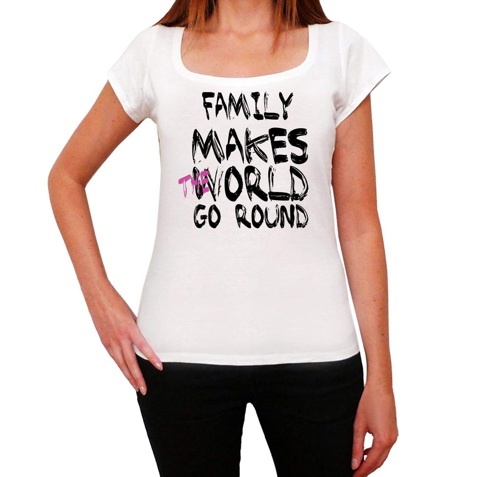 Family World Goes Round Womens Short Sleeve Round White T-Shirt 00083 - White / Xs - Casual