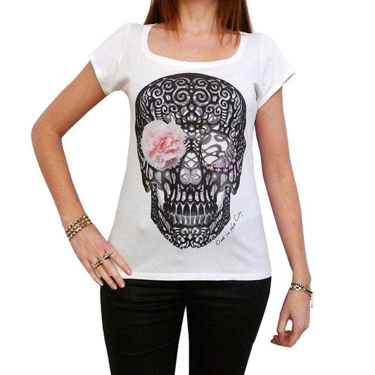 Flower Skull T-Shirt For Women Short Sleeve Cotton Tshirt Women T Shirt Gift - T-Shirt