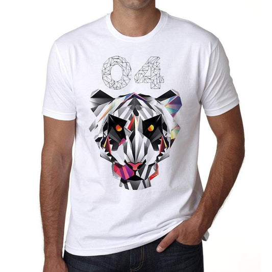 Geometric Tiger Number 04 White Mens Short Sleeve Round Neck T-Shirt 00282 - White / S - Casual