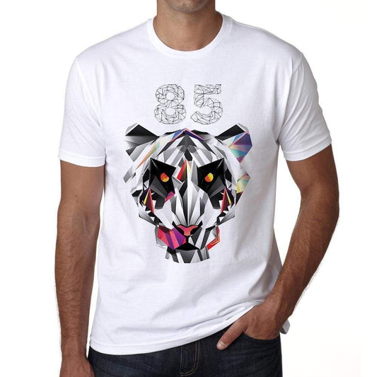 Geometric Tiger Number 85 White Mens Short Sleeve Round Neck T-Shirt 00282 - White / S - Casual