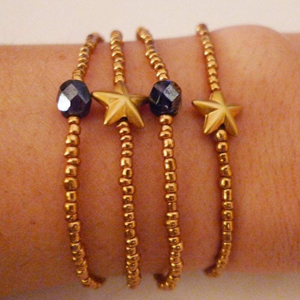 Gold Star Purple Bead Bracelets